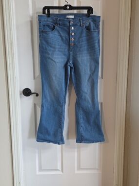 Loft (12) High-Rise Kick Flare Crop Button Up Jeans